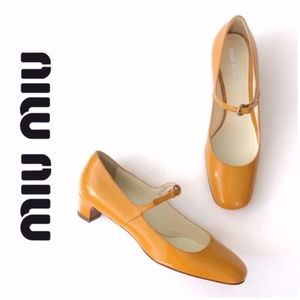Miu Miu Yellow Mary Jane Leather Pumps